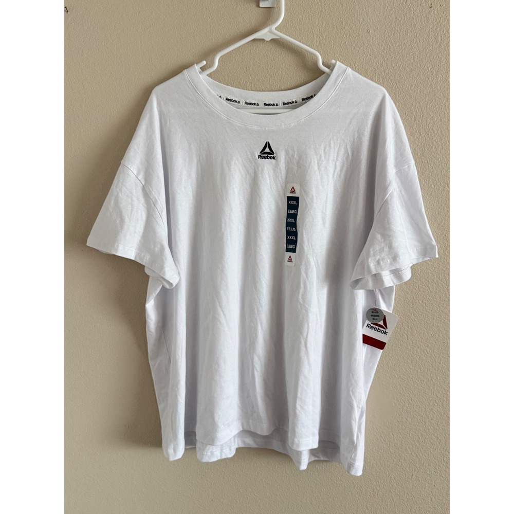 Reebok Mens Relaxed Fit Crewneck T-Shirt White Embroidered‎ Logo 3XL NEW